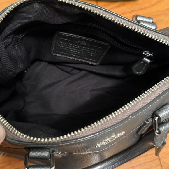 Coach Mini Bennett Metallic Cross Grain Leather Satchel in Silver/Gray - Picture 10 of 12